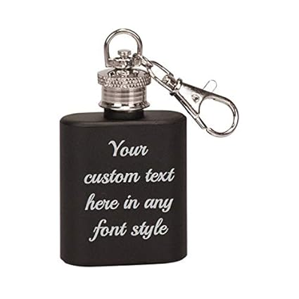 Incrizma Incrizma Personalized/Custom Engraved Mini Pocket Stainless Steel Wine Bottle Whiskey Liquor Hip Flask Screw Cap, 30 ml Mini Key Ring or Key Chain Flask (30 ml Black - Custom Engraved) -1 Pc