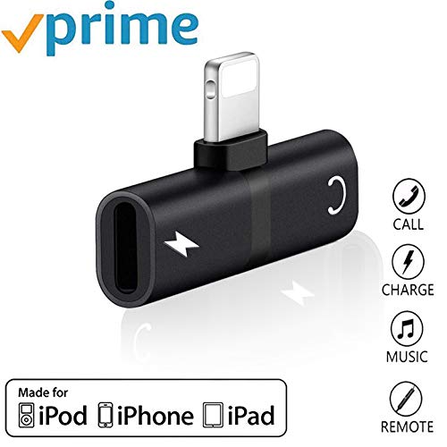 Headphone Adapter for iPhone X/XS/XS MAX/XR/8/ 8Plus/ 7/7 Plus Headset Adaptor Splitter Earphone Connector Convertor 2 in 1 Mini Accessories Cables Call Charge Music Wire Control iOS System.