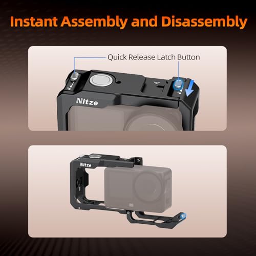 Nitze Action 6 Cage para dji Osmo Action 6, Jaula Metálica con Zapata Fría Integrada, Orificio de Fijación de 1/4" y Montura Magnética de Liberación Rápida - T-D07A