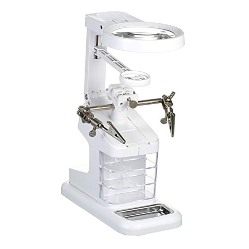 LED Light Helping Hands Magnifier Station - FEITA 3X/4.5X/25X USB Lighted Hands Free Magnifying Glass Stand with Iron Holder and Alligator Clips - for Soldering, Assembly, Hobby and Crafts