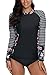 ALove Women Floral Rash Guard Shirts Striped Swim Shirts Sun Protection Surf Shirts Large