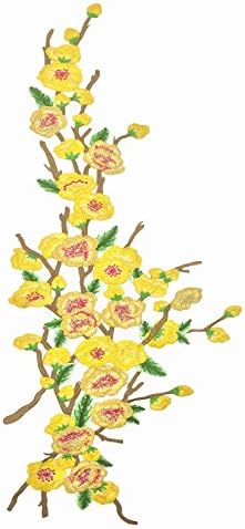 Very Large Flower Applique Plum Blossom Sewn On Patches Embroidered Garment DIY Accessory Lace Fabric Ribbon Trim Neckline Collar Applique Patch Scrapbooking Decorated Fabric Ribbon Trim (Yellow)