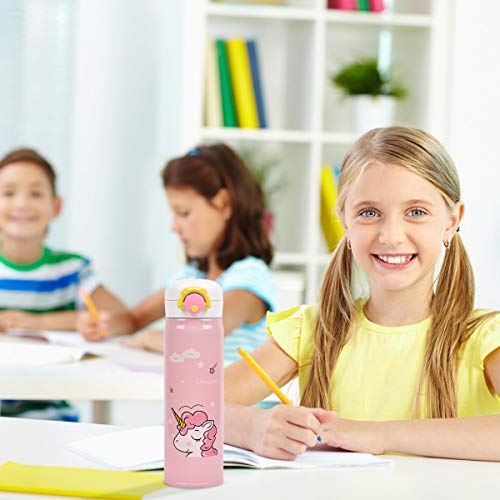 Kids Water Bottle Thermoses Unicorn Water Bottle Cup Metal Stainless Steel Vacuum Insulated Water Flask for School Kids Girls Lunch Box Leak Proof BPA Free Pink Unicorn