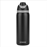 KITZOOM Stainless Steel Water Bottle with lid straw 32 oz Insulated BPA-Free, keep Hot 12H & Cold 24H, great for Office, School, Gym, Sports, Travel (Black)