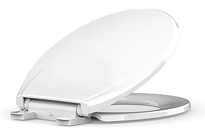 Round Toilet Seat White, Slow Close, Durable Plastic Seat, Easy to Install Quick-Attach Hardware