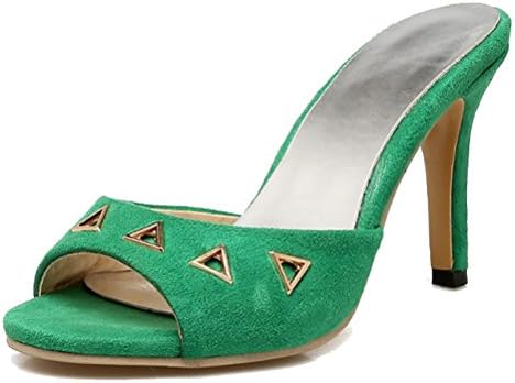 HiEase Women's Candy Colors Fashion Metal Mules and Clogs Stilettos Peep Toe Slipper Sandals Size 4-11 (9, Green)