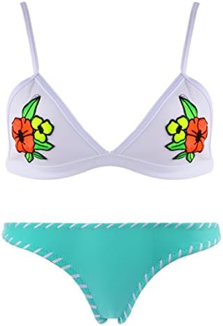 CIKINI Womens Neoprene Triangle Bathing Bikini (S, Aqua)