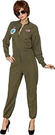 Faschingskostüm Damen Pilotin Overall grün (38/40)