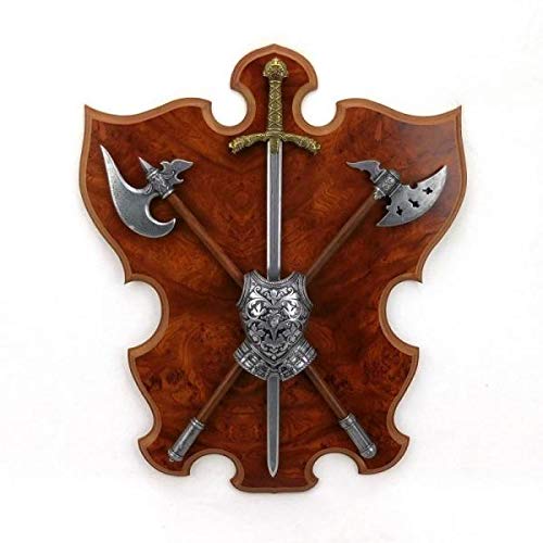 Denix Wall Display Plaque with Cuirass 2 Battle Axe and 1 Lionheart Sword #556