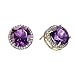 Amazon Collection 10k Yellow Gold Amethyst and Created White Sapphire Stud Earrings