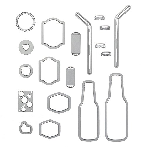 AkoMatial Cutting Dies,19Pcs/Set Metal Bubble Drink Bottle Straw Design Embossing Cutting Dies Tool Stencil Template Mold Card Making Scrapbook Craft - Thumbnail 7