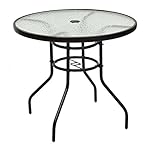Tangkula 31 1/2" Round Tempered Glass Metal Table Outdoor Garden Pool Table