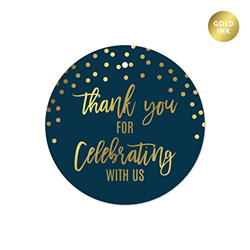 UPC 191328079547, Andaz Press Navy Blue with Gold Metallic Ink Wedding Party Collection, Round Circle Gift Tags, Thank You for Celebrating With Us, 24-Pack