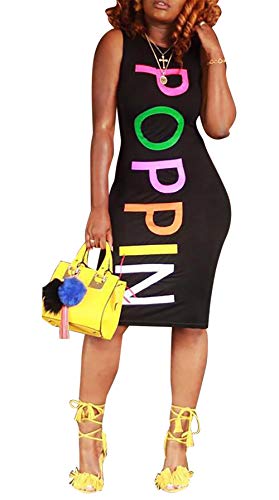 Women's Tank Dress Letter Printed Midi Sleeveless Casual Summer Beach Dresses