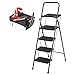 Finether Folding 4 Step Ladder with Platform Lightweight Portable Step Stool with Tool Project Tray, Non-Slip Treads, 330 lbs Weight Capacity