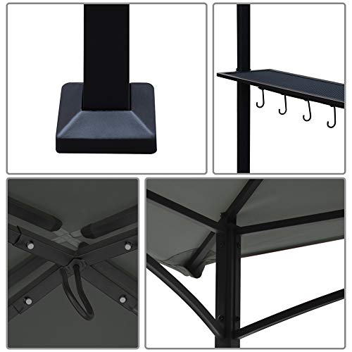 Keymaya 8x5 Grill Gazebo Shelter for Patio and Outdoor Backyard BBQ's, Double Tier Soft Top Canopy and Steel Frame with Bar Counters, Bonus LED Light (Gray)