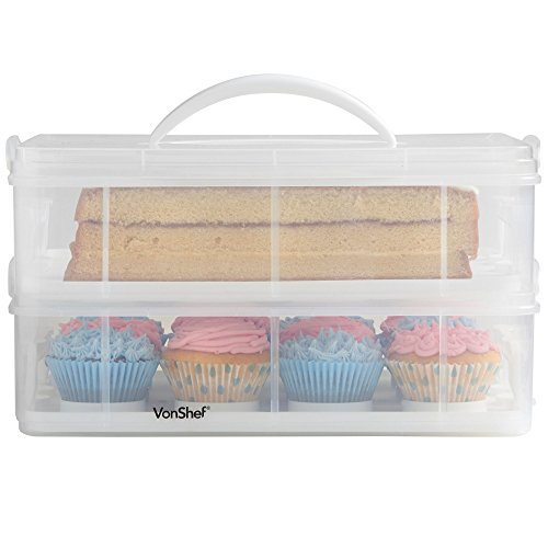 VonShef Snap and Stack Cupcake Storage Carrier 2 Tier Store up to 24