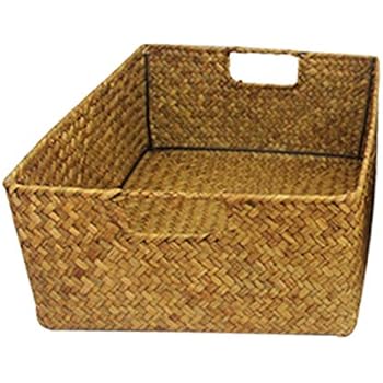 GZQ Storage Basket Handwoven Seagrass Wicker Home Desk Organizer Bins for Stationery Book Toys Snack (M)