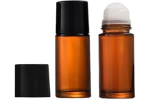 2 Pcs Brown Glass Essential Oil Roller Bottles Refillable Roll on Empty Deodorant Bottle Roller Ball Applicator,Containers Ro