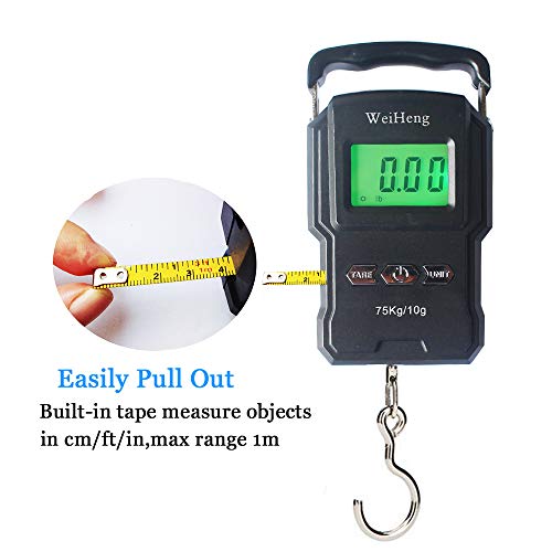 YYGJ Portable Electronic Hook Scale Digital Hanging Bag Luggage Weight Scale Fishing Scale with Measuring Tape 165Lb Black