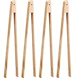 Gejoy 4 Packs 12 Inch Wood Toaster Tongs Kitchen Tongs For Serving Food, Flipping Meat, Grabbing Toast And More