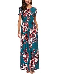 Zattcas - Maxi vestido de verano con bolsillos para mujer, manga corta, diseño floral