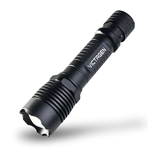 Victagen Tactical 1230 Lumen Ultra Bright IP67 Waterproof LED Flashlight USB Rechargeable 18650 Battery Zoomable & 5 Modes Adjustable military Torch for Hiking Camping Hunting
