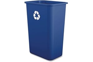 Boardwalk Recycling Bin, 10 Gallon Tall Trash Can, Blue Plastic, Indoor, Easy-to-Clean, 20.5" High, Great for Office Or Kitchen Use, Made in The USA