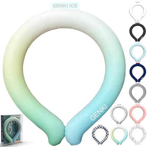 Genki Ice ネッククーラー 【24℃ PCM 2倍増量 2026最新進化】 首 冷やす リング クールリング クールネックリング アイスネックリング ネックリング 暑さ対策 熱中症対策グッズ 冷却 冷感 首元 ひんやり 大人 子供 小学生 ゴルフ 夏 キャンプ 日本の企業 (L, 水空)