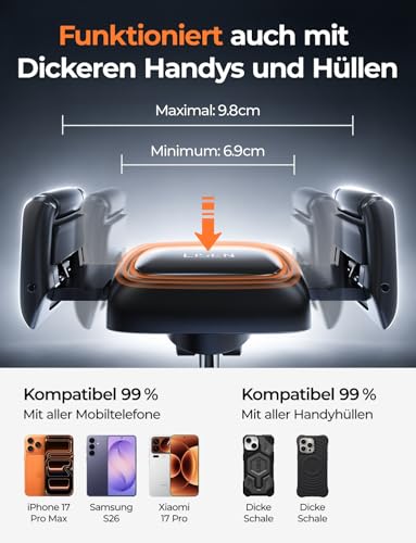 LISEN Snapmount Mobile Phone Holder Car - [Roll Design] [0.1 Second Glides In] Mobile Phone Holder Car with Vacuum Suction Cup, 360° Rotatable Car Mount for iPhone 17 Pro Max & Android with Thick