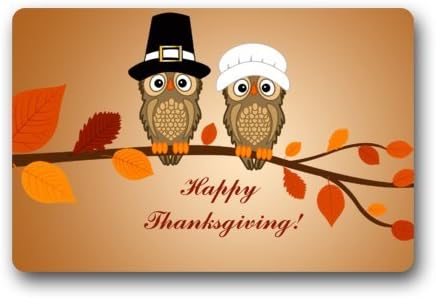 Happy Thanksgiving Funny Owl Art Non-woven Fabric Door Mat Indoor/Outdoor/Bathroom Doormat Rugs for Home/Office/Bedroom 23.6"(L) x 15.7"(W)