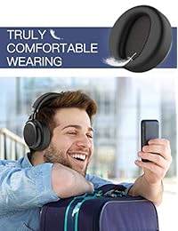 Auriculares HiFi Cancelación de Ruido, Siros H5D ANC Auriculares inalámbricos Bluetooth sobre el oído con Micrófono, Sonido Estéreo Graves Profundos, Almohadillas de Proteína Ligeras para Viaje Trabajo Avión TV PC Celular   Negro