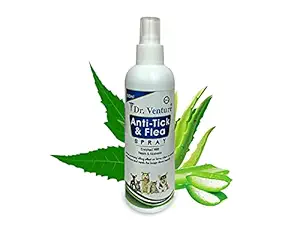 Dr Venture Anti-Tick and Flea Spray for Dogs and Cats of All Breeds Kills & Repels Fleas, Ticks and Lice Enriched with Neem and Aloevera 200 ml Pack of 1