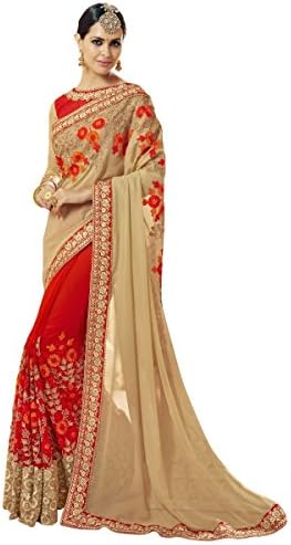 Triveni Sarees Women's Faux Georgette Embroidered Saree (TSNCD1110, Red)