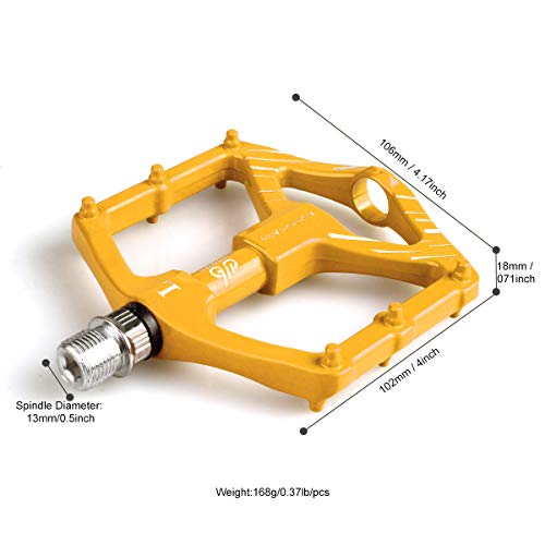 LYCAON Bicycle Pedals Aluminum Alloy Casting Body 2DU Bearing Lightweight Road Mountain Bike Pedals for MTB BMX (Yellow)