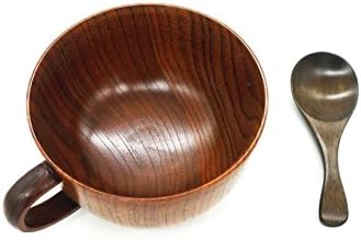 Blackcover Wood Coffee Mug Set,Japanese Wooden Soup Bowl with Spoon (Coffee Mug with Spoon)