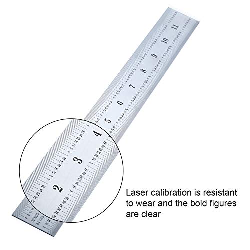 eBoot 2 Pack Stainless Steel Ruler Machinist Engineer Ruler, Metric Ruler with Markings 1/8, 1/16, 1/32, 1/64 Inch for Engineering, School, Office, Architect, and Drawing (12 Inch)