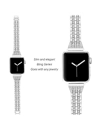 Secbolt Slim Bling Brazalete de repuesto compatible con el reloj Apple Watch de 38 mm y 40 mm, iWatch Series 4, Series 3, Series 2, Series 1, con diamantes de imitación, 4 colores disponibles, SEA4KK-260