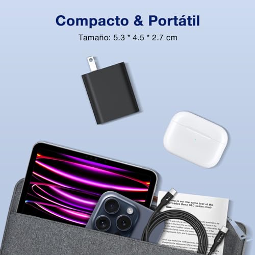 1 Hora PD 30W Cargador Tipo C - Cargador Carga Rápida con 1M 3A Cable USB C a C - Compatible con iP16/16P/16PM/15/15P/15PM, Samsung Galaxy A55/S23/Note10/S20 Ultra/S10/S9/S8, Xiaomi (Negro)