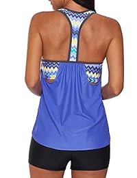 EVALESS Tankini estampado de 2 piezas para dama con espalda cruzada corta