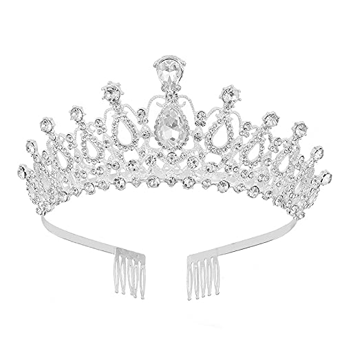 HPMAISON Women Crystal Wedding Crown Girls Tiara Headband Princess Queen Carnival Headdress Fancy Dress Hair Accessories for Birthday Prom Bridal Party Halloween Christmas Costume Gifts