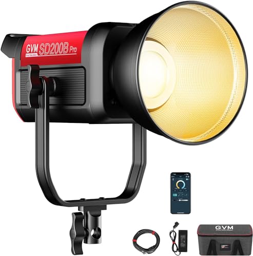 GVM PRO SD200B COB Bowens 200W DMX Control LED Video Light 2700K-6800K for Studio Photography, 12 Light Stage Effects, Film Light