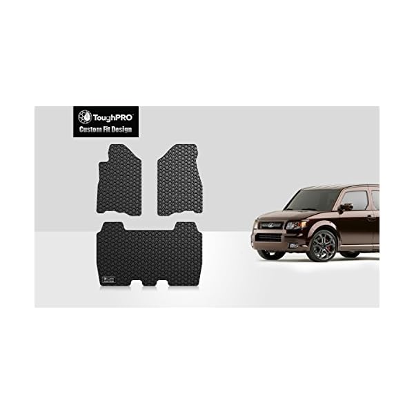 ToughPRO Honda Element Floor Mats 3pc set All Weather Heavy Duty Black Rubber (20072011