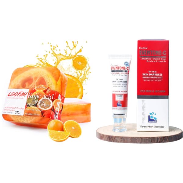 Eventone-C Skin Whitening Cream & Handmade Essential Oil Kojic Acid Soap – Pack of 2 | Deep Cleansing & Skin Brightening Duo | Glutathione + Vitamin C | Kojic Acid for Acne & Dark Spots