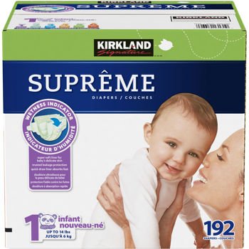 Kirkland Signature Supreme Diapers Size 1; Quantity: 192