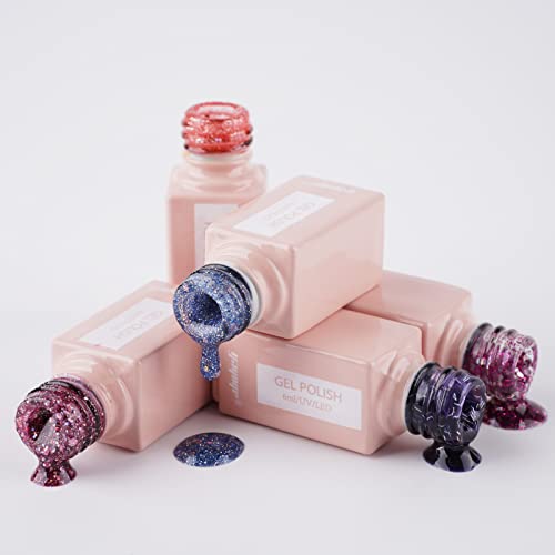 Yayoge Gel Nail Polish Kit，6 Colors Gel Nail Polish Base and Top Coat ，UV Gel Nail Polish Set ，Soak Off Gel Nail Art Manicure Kit, Ideal Gifts DIY Nail Art Salon and Home