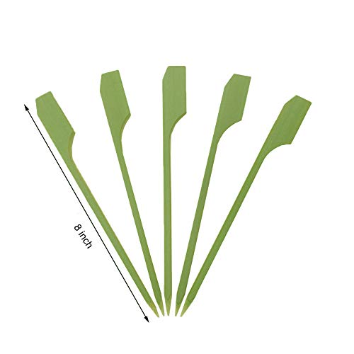 TKDY 8 Inch Bamboo Paddle Handle Skewers, 100 Pcs BBQ Kabob Stick for Outdoor Grilling and Cocktail Picks.