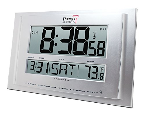 Thomas 1076 Traceable Digital Radio Atomic Wall Clock with 2-1/4" High Big Digit, 32/122 degree F, 11" Width x 7-1/4" Height x 3/4" Depth