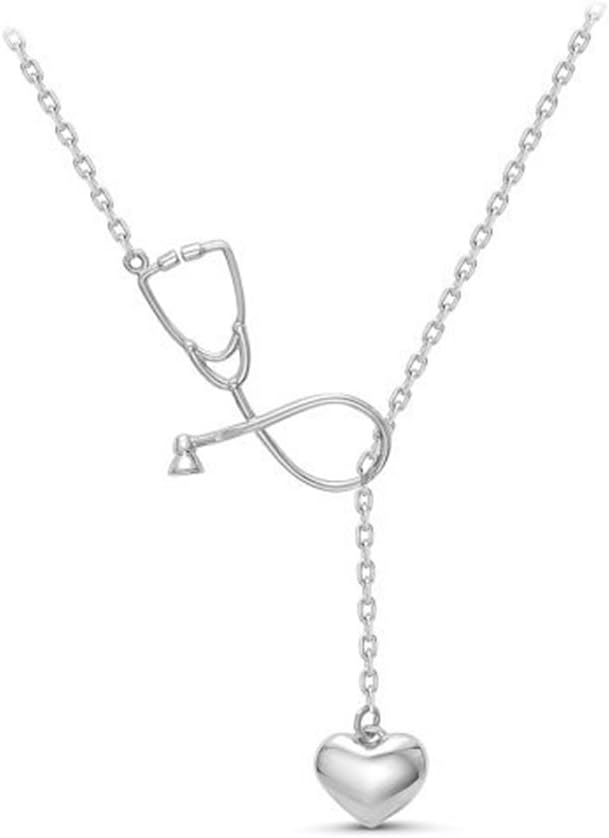 Dcfywl731 Rose Gold Silver Stethoscope Lariat Necklace,Heart and Stethoscope Pendant for Doctor Medical Student Gift,The Doctor Nurse Jewelry