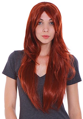 Simplicity Women's Long straight Wig Cosplay Party Full Hair Red Wig w/ Wig Cap
